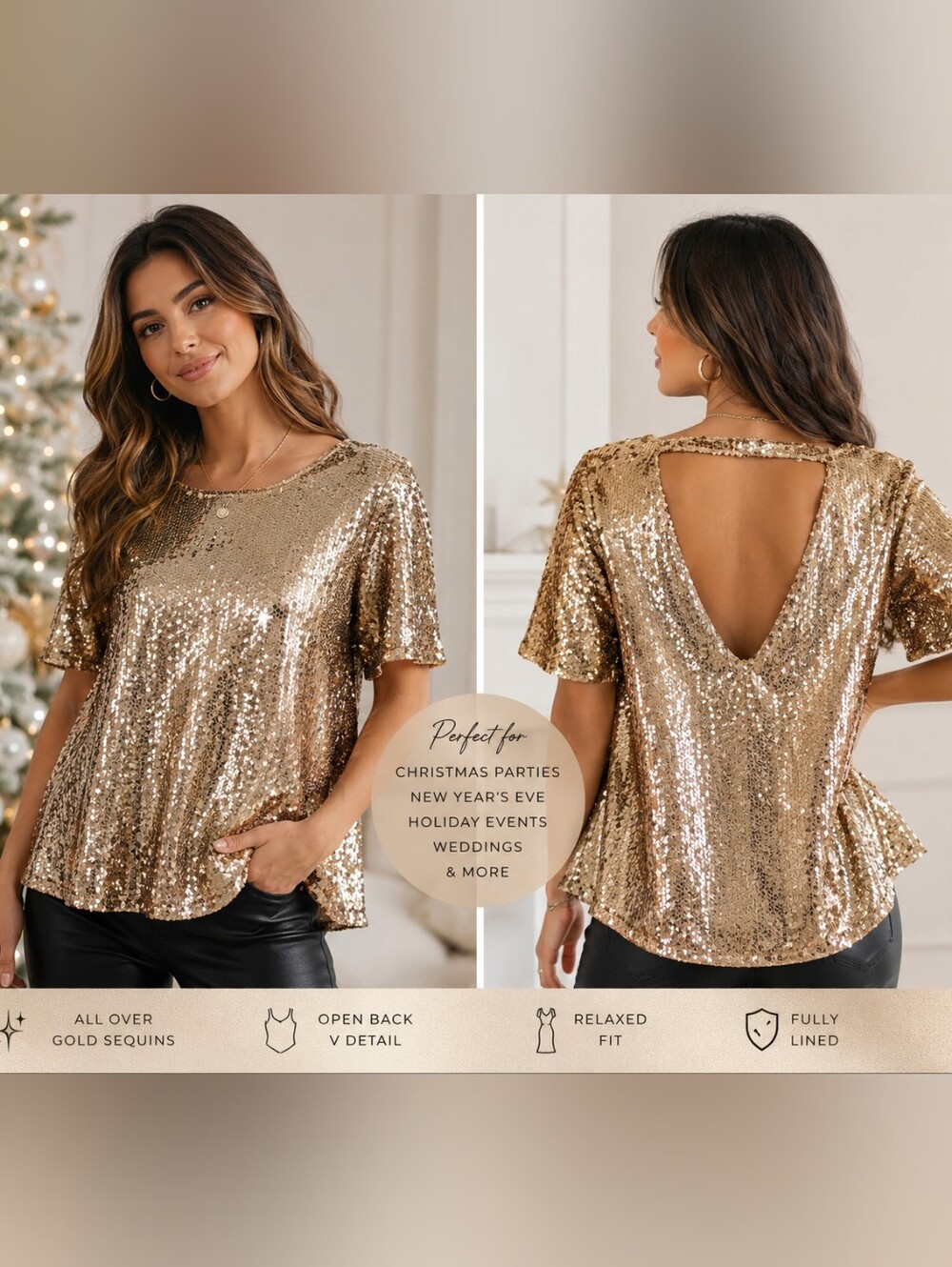 Altar'd State Rose Gold Sequin Short Sleeve Blouse